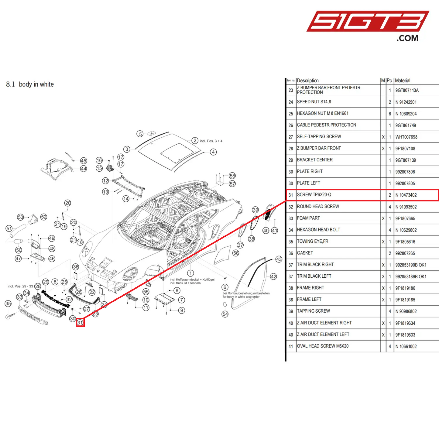 SCREW TP6X20-Q - N  10473402 [PORSCHE 911 GT3 Cup Type 992]