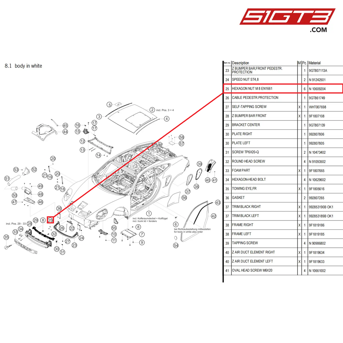 HEXAGON NUT M 8 EN1661 - N  10609204 [PORSCHE 911 GT3 Cup Type 992]