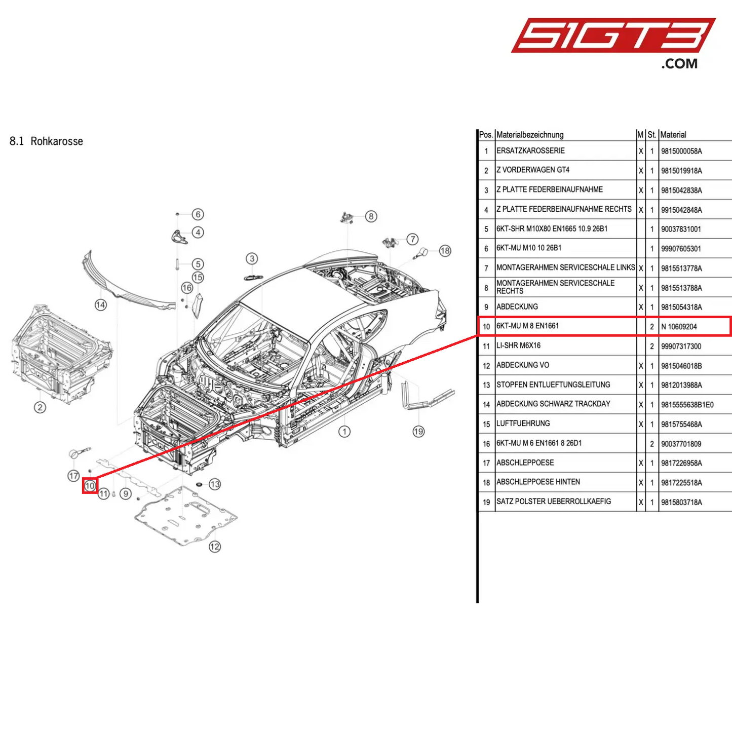 HEXAGON NUT M 8 EN1661 - N 10609204 [PORSCHE Cayman 981 GT4 Clubsport]