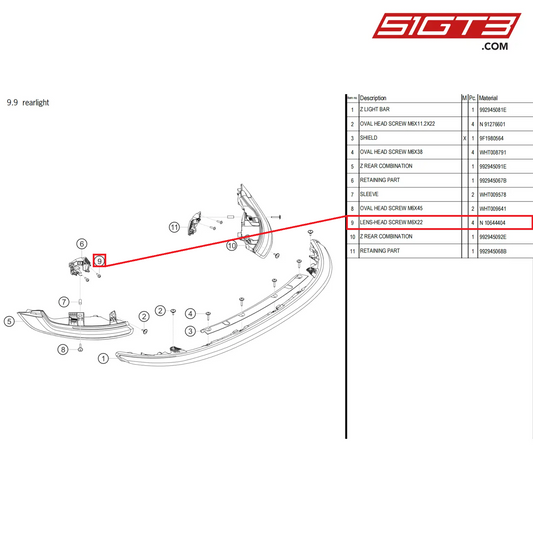 LENS-HEAD SCREW M6X22 - N  10644404 [PORSCHE 992.1 GT3 Cup]