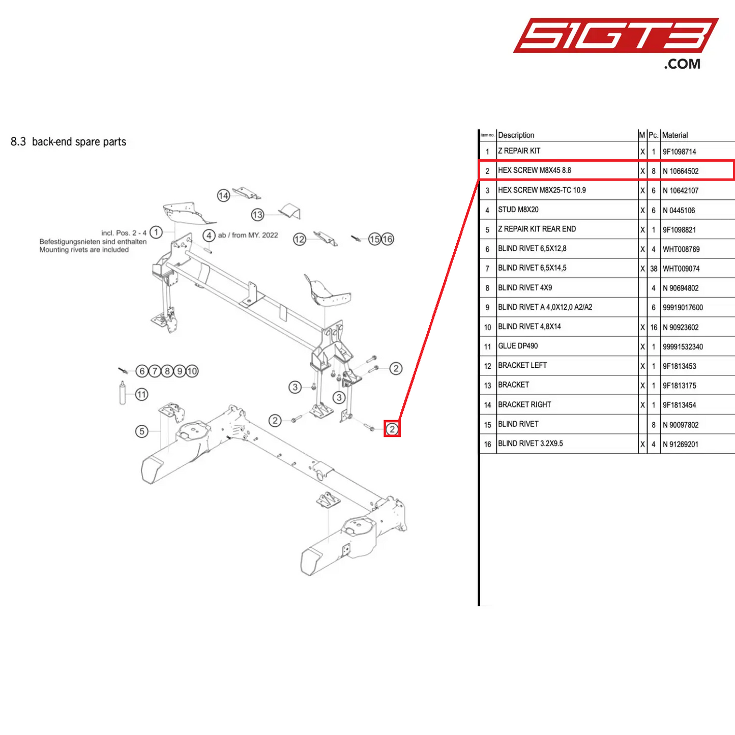 HEX SCREW M8X45 8.8 - N  10664502 [PORSCHE 911 GT3 Cup Type 992]