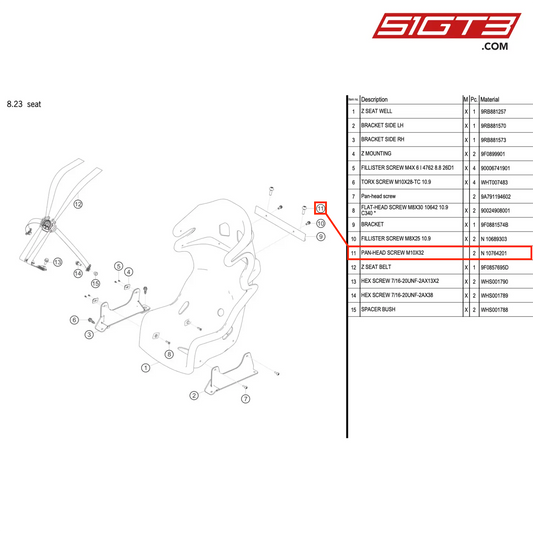 PAN-HEAD SCREW M10X32 - N  10764201 [PORSCHE 992.1 GT3 R]