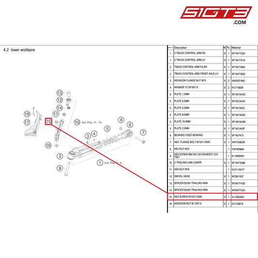 HEX SCREW M12X1.5X65 - N  10824801 [PORSCHE 992.1 GT3 Cup]