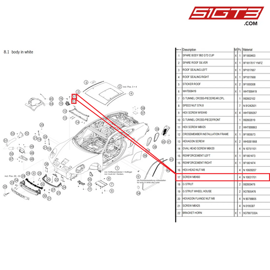 SCREW M8X60 - N  10831701 [PORSCHE 992.1 GT3 Cup]