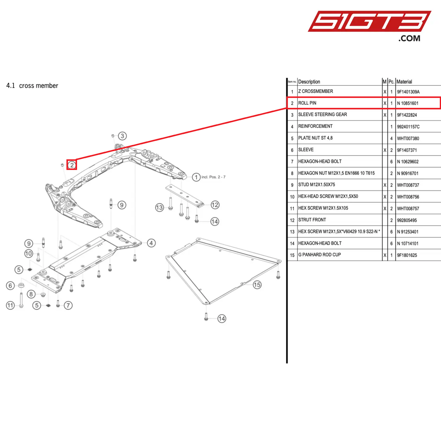 ROLL PIN - N  10851601 [PORSCHE 911 GT3 Cup Type 992]