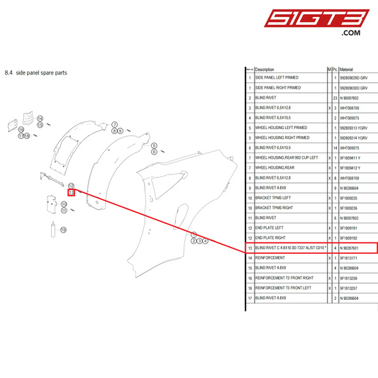 BLIND RIVET C 4.8X10.0D 7337 AL/ST C010 * - N  90287601 [PORSCHE 911 GT3 Cup Type 992]