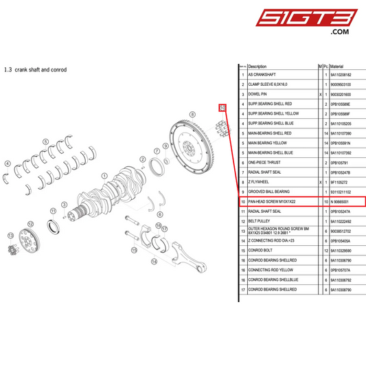 PAN-HEAD SCREW M10X1X22 - N 90665001 [PORSCHE 991.1 GT3 Cup (2017)]