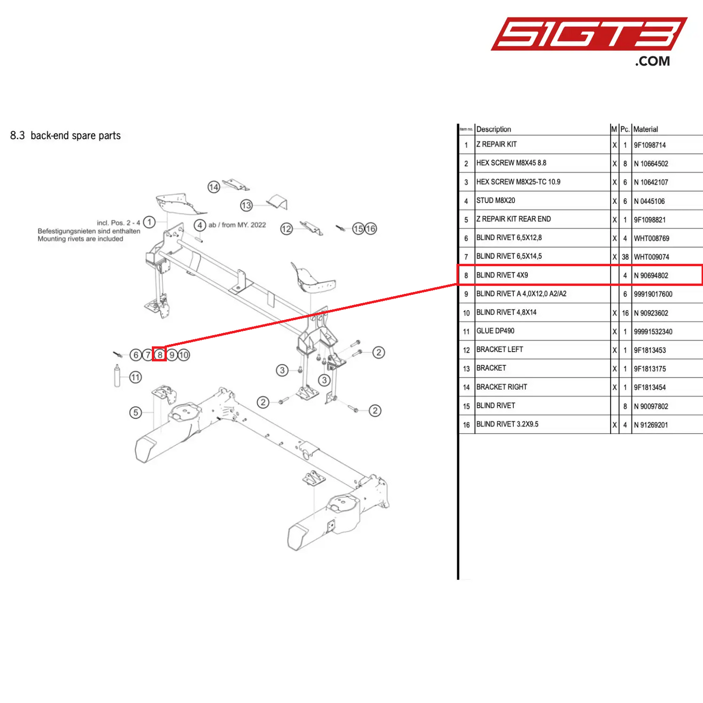 BLIND RIVET 4X9 - N  90694802 [PORSCHE 992.1 GT3 Cup]