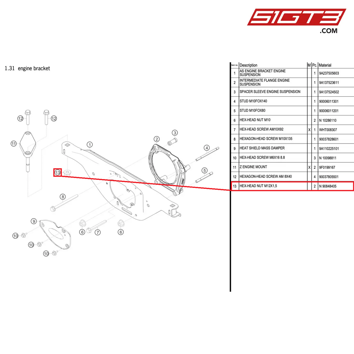 HEX-HEAD NUT M12X1,5 - N  90848405 [PORSCHE 911 GT2 RS Clubsport]