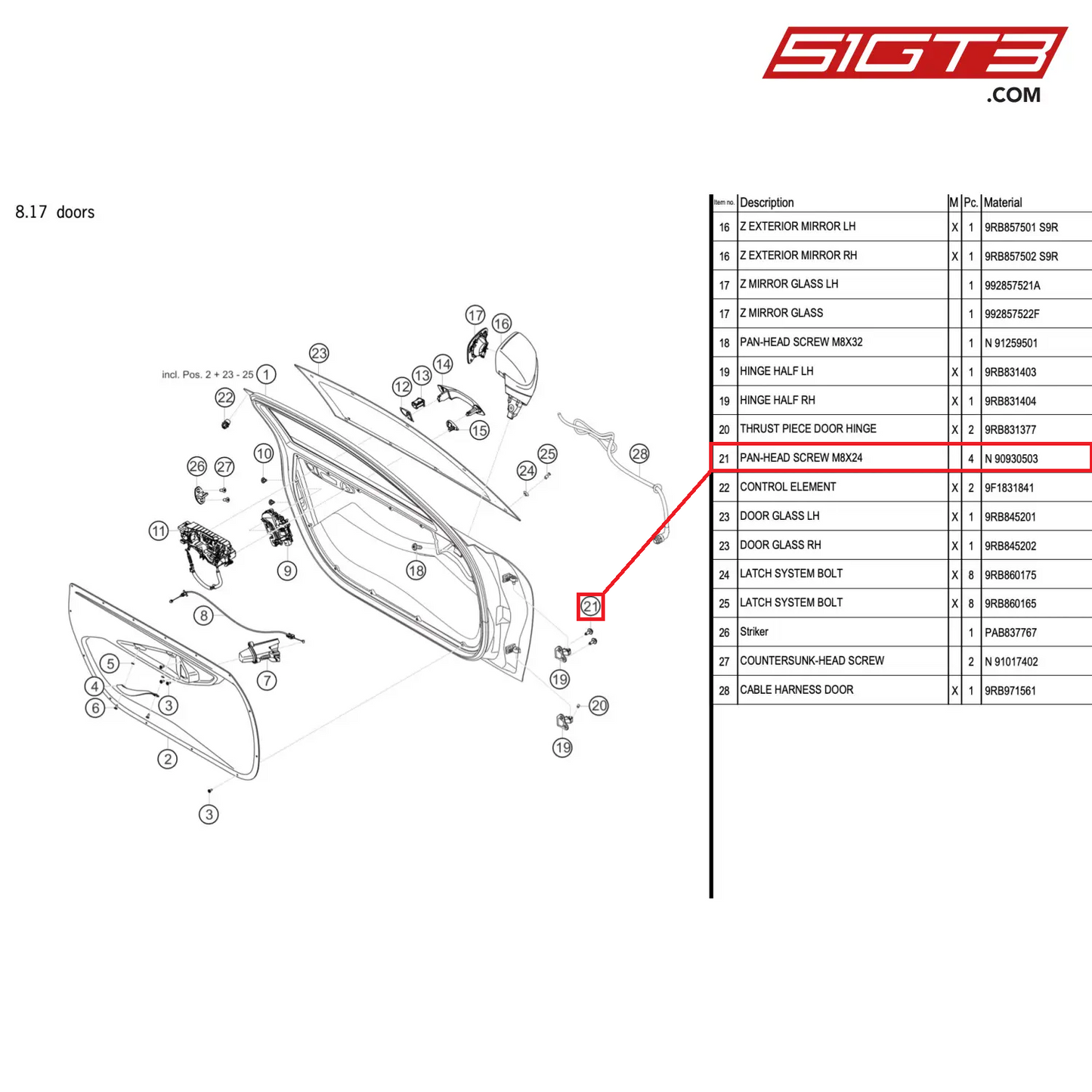 PAN-HEAD SCREW M8X24 - N  90930503 [PORSCHE 992.1 GT3 R]