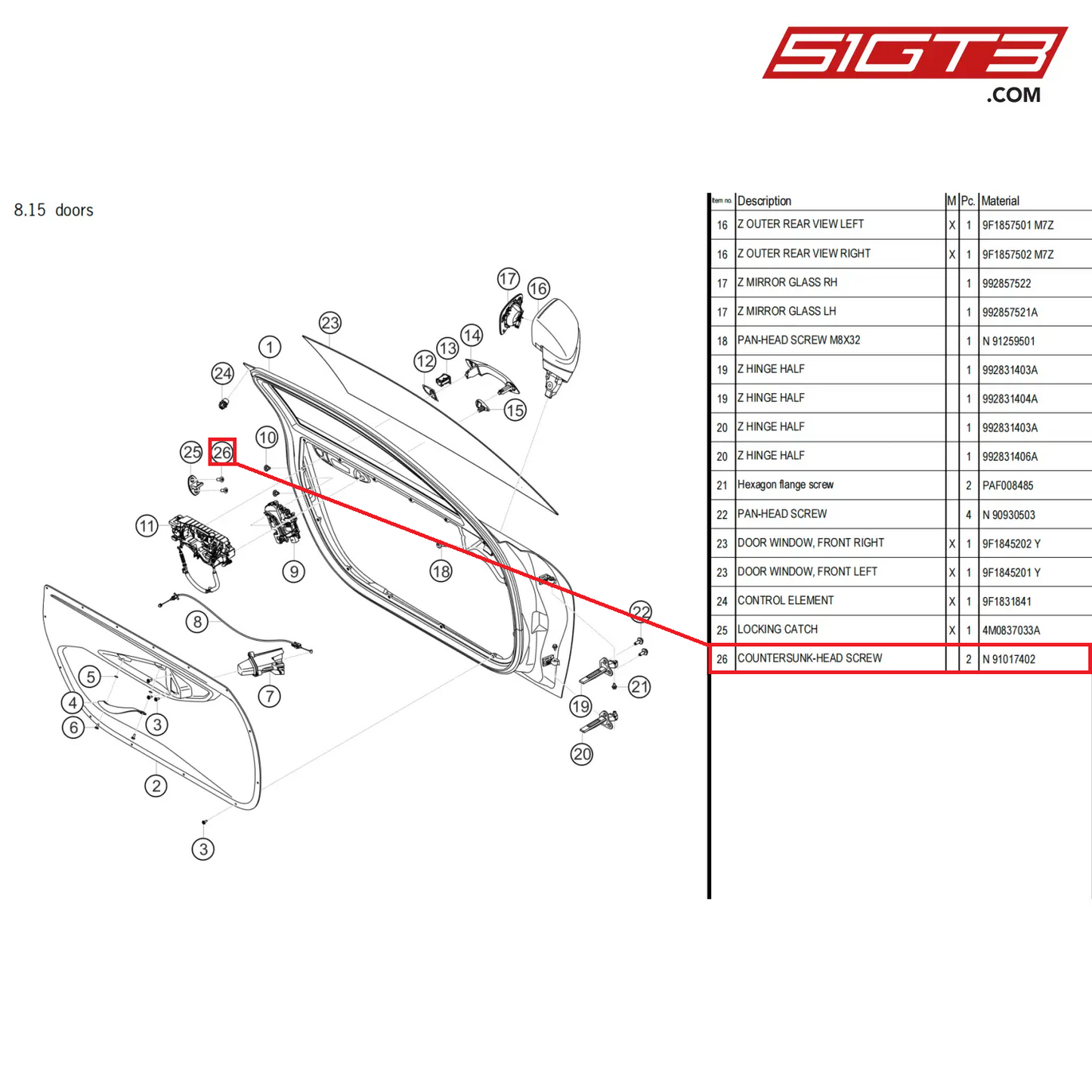 COUNTERSUNK-HEAD SCREW - N  91017402 [PORSCHE 911 GT3 Cup Type 992]