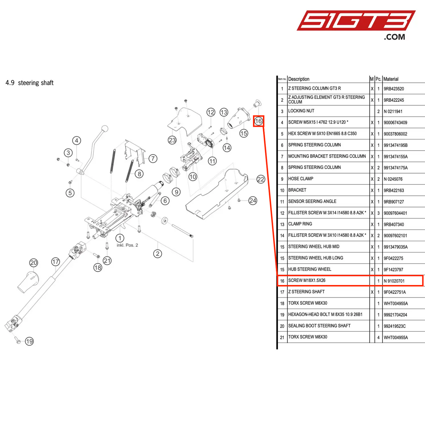 SCREW M18X1.5X26 - N  91020701 [PORSCHE 992.1 GT3 R]