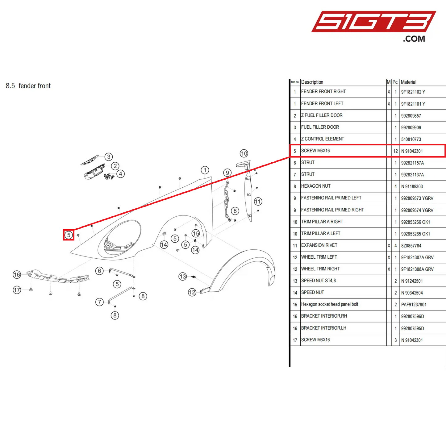 SCREW M6X16 - N  91042301 [PORSCHE 911 GT3 Cup Type 992]