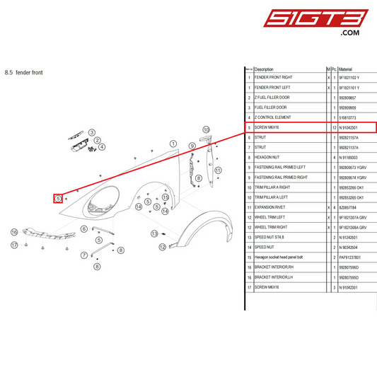 SCREW M6X16 - N  91042301 [PORSCHE 992.1 GT3 Cup]