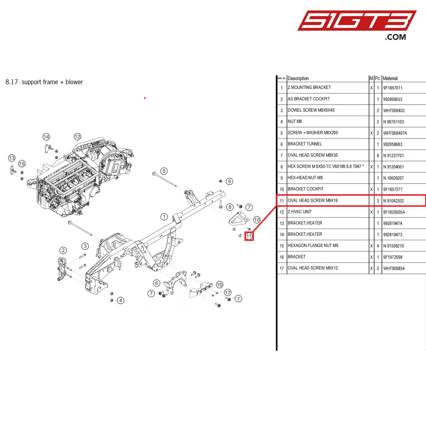 OVAL HEAD SCREW M6X16 - N  91042302 [PORSCHE 911 GT3 Cup Type 992]