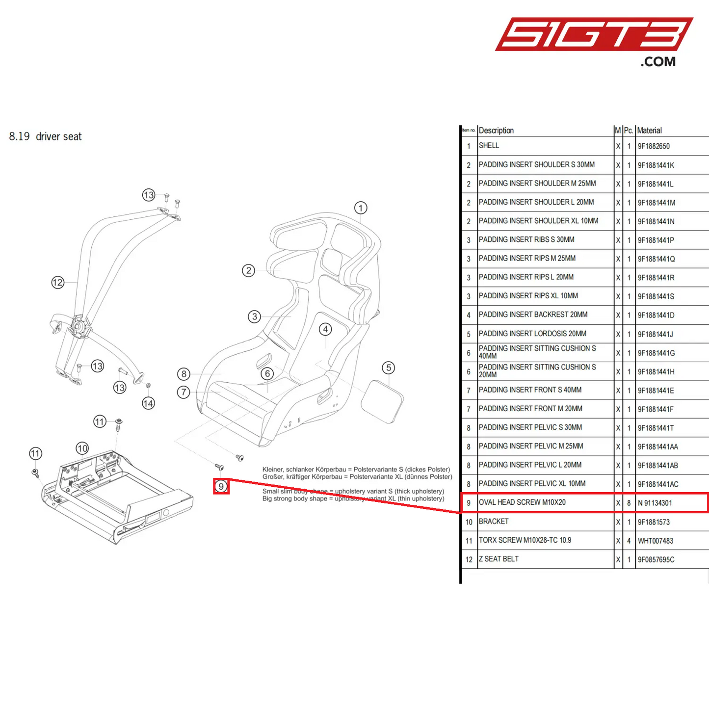 OVAL HEAD SCREW M10X20 - N  91134301 [PORSCHE 992.1 GT3 Cup]