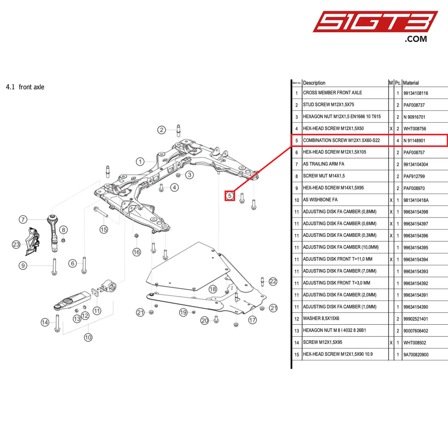 COMBINATION SCREW M12X1.5X60-S22 - N  91148901 [PORSCHE 718 Cayman GT4 RS Clubsport]