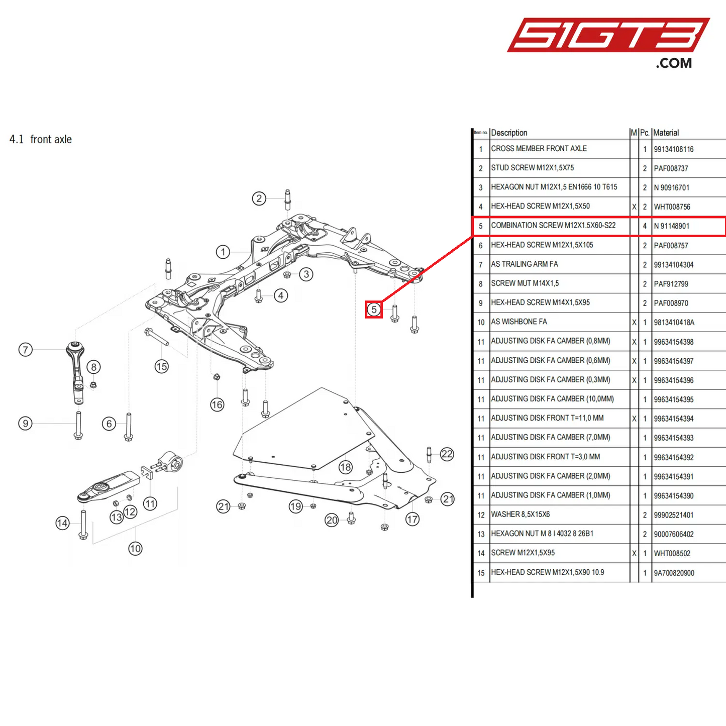 COMBINATION SCREW M12X1.5X60-S22 - N  91148901 [PORSCHE 718 Cayman GT4 Clubsport]