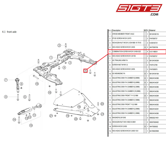 COMBINATION SCREW M12X1.5X60-S22 - N  91148901 [PORSCHE 718 Cayman GT4 Clubsport]