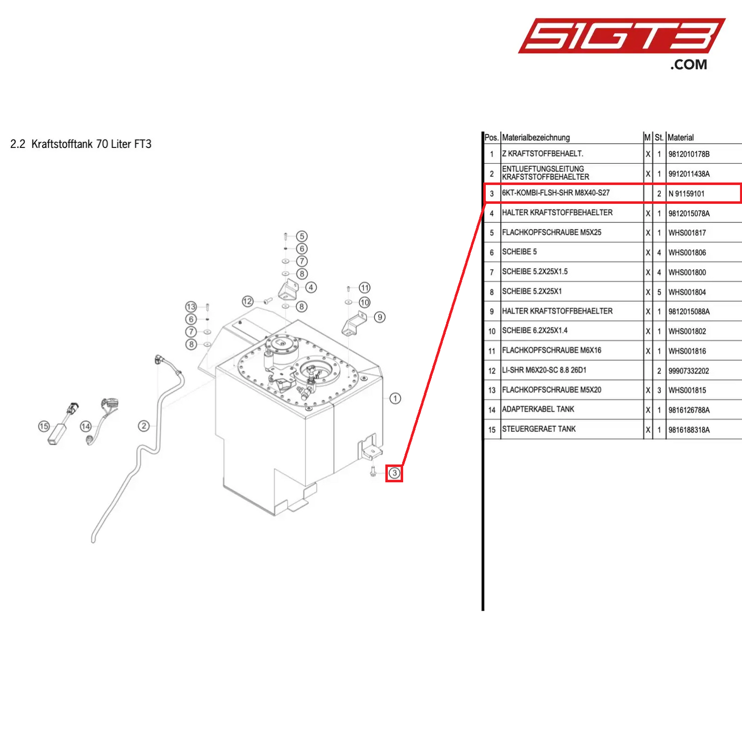 COMBINATION SCREW M8X40-S27 - N 91159101 [PORSCHE Cayman 981 GT4 Clubsport]