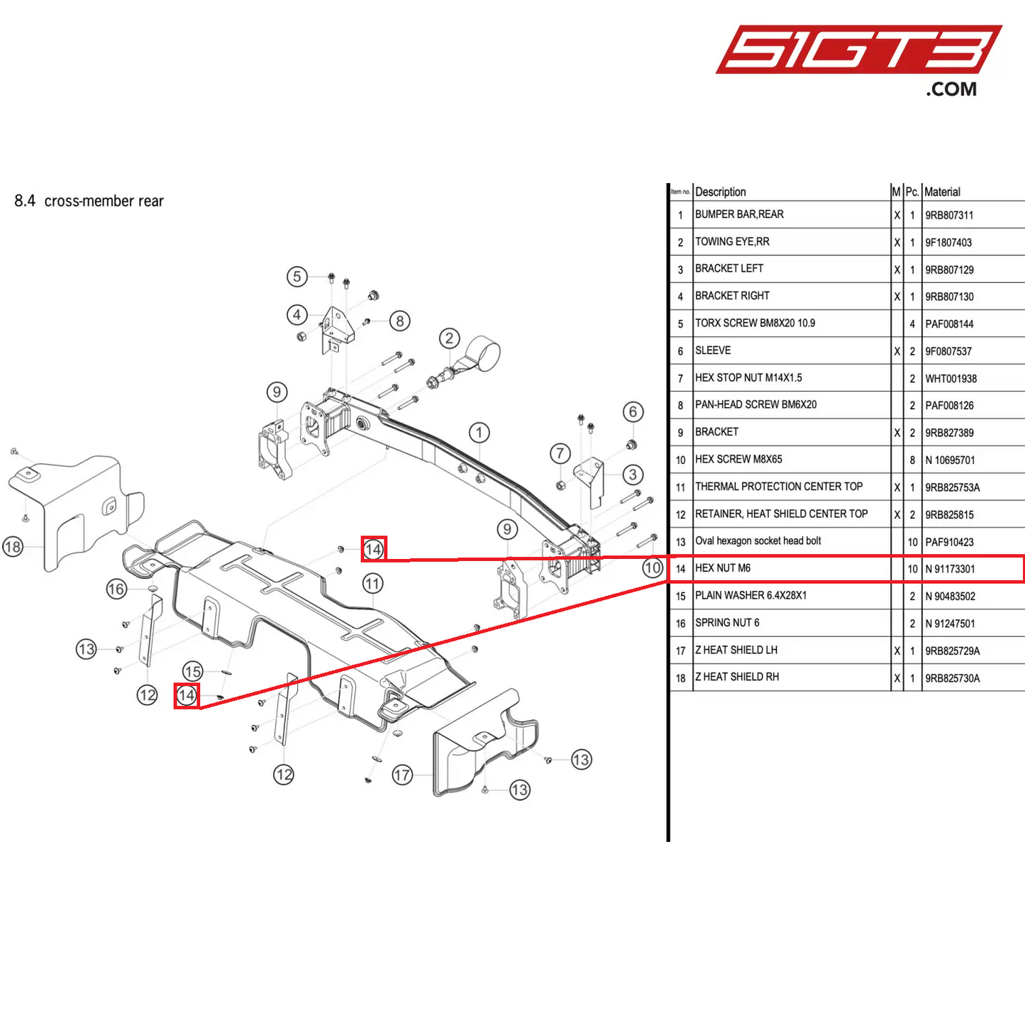 HEX NUT M6 - N  91173301 [PORSCHE 992.1 GT3 R]