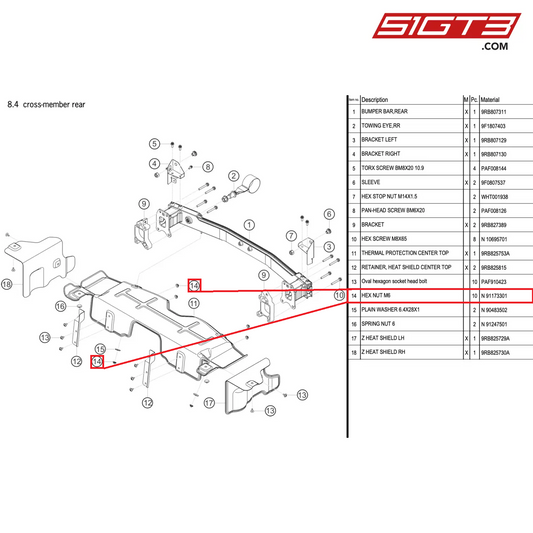 HEX NUT M6 - N  91173301 [PORSCHE 992.1 GT3 R]