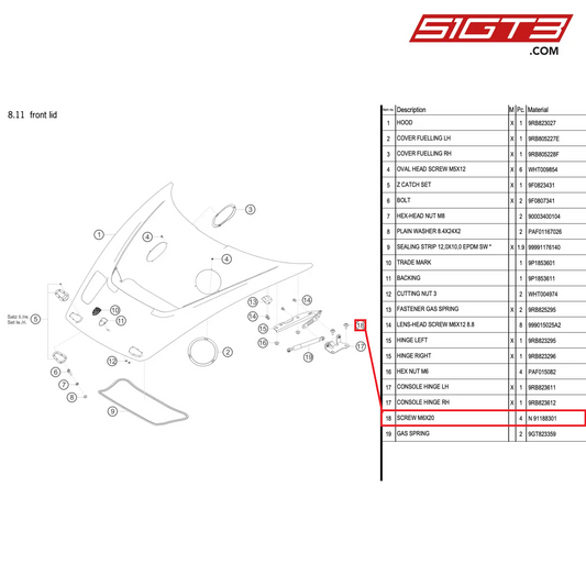 SCREW M6X20 - N  91188301 [PORSCHE 992.1 GT3 R]