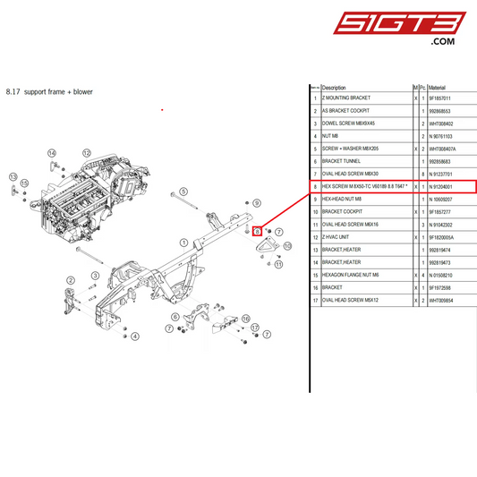 HEX SCREW M 8X50-TC V60189 8.8 T647 * - N  91204001 [PORSCHE 911 GT3 Cup Type 992]