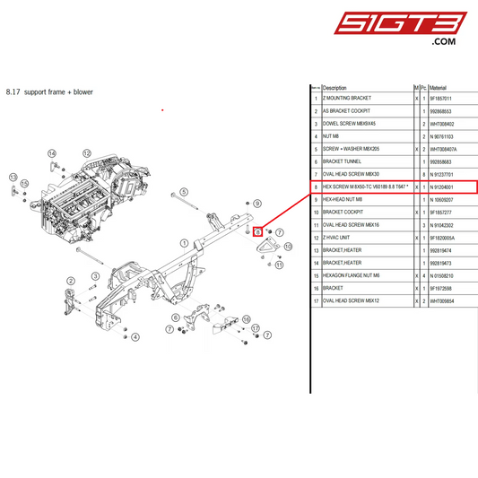 HEX SCREW M 8X50-TC V60189 8.8 T647 * - N  91204001 [PORSCHE 992.1 GT3 Cup]