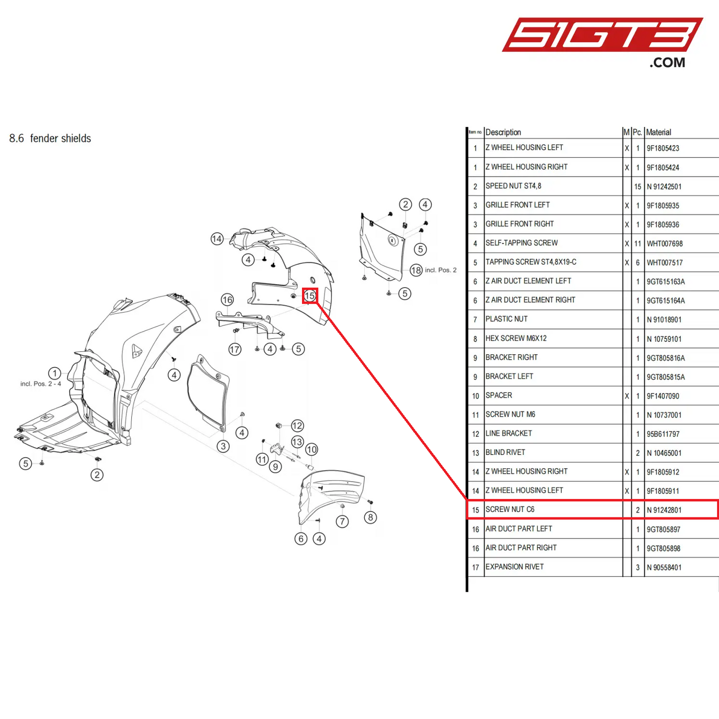 SCREW NUT C6 - N  91242801 [PORSCHE 911 GT3 Cup Type 992]