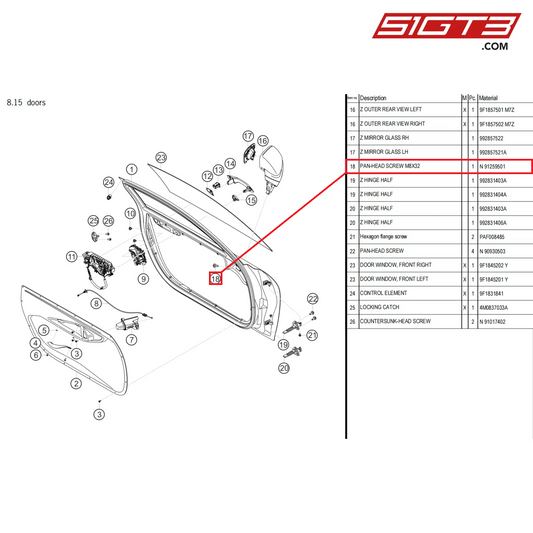 PAN-HEAD SCREW M8X32 - N  91259501 [PORSCHE 992.1 GT3 Cup]