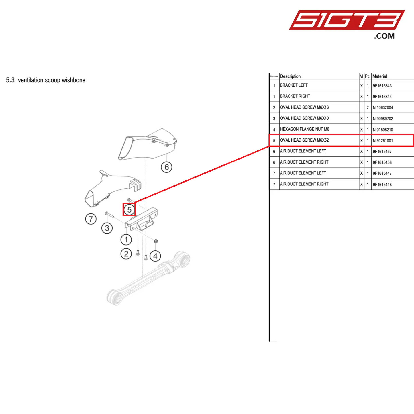 OVAL HEAD SCREW M6X52 - N  91261001 [PORSCHE 911 GT3 Cup Type 992]