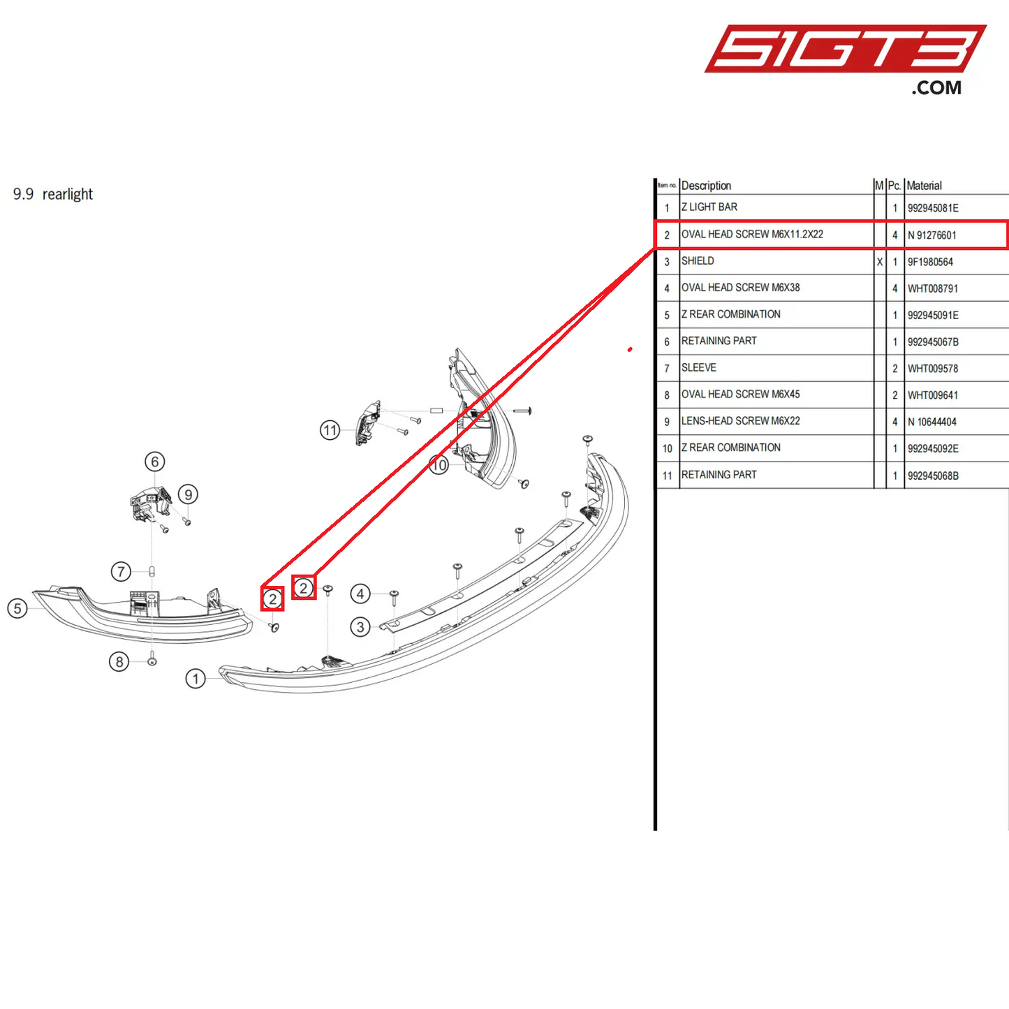 OVAL HEAD SCREW M6X11.2X22 - N  91276601 [PORSCHE 911 GT3 Cup Type 992]