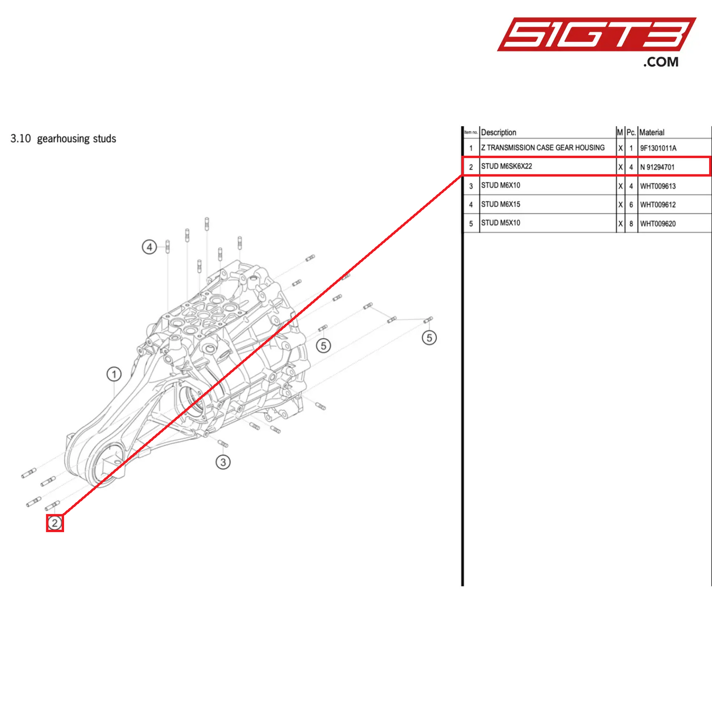 STUD M6SK6X22 - N  91294701 [PORSCHE 911 GT3 Cup Type 992]