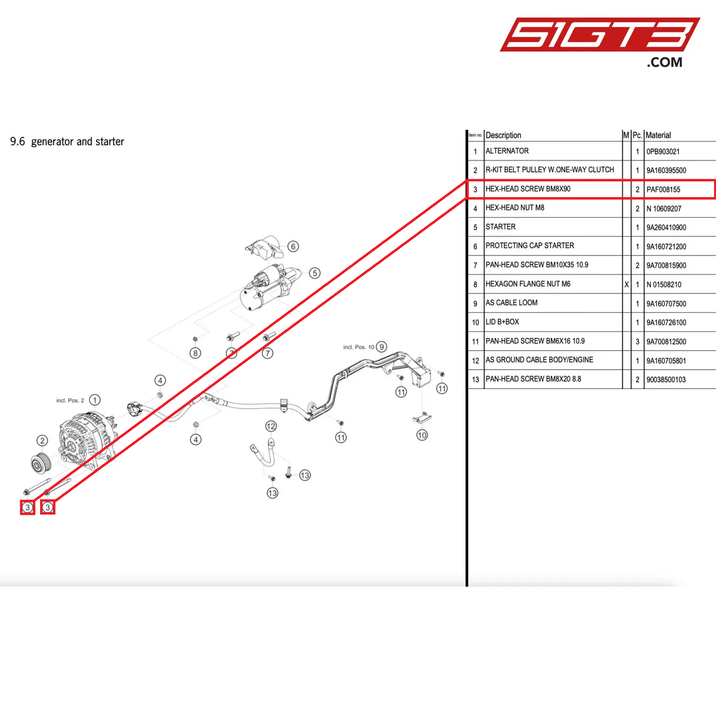 HEX-HEAD SCREW BM8X90 - PAF008155 [PORSCHE 911 GT2 RS Clubsport]