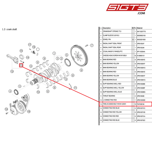 TWELVE-SIDED BOLT M10X1,25X51 - PAF008184 [PORSCHE 911 GT2 RS Clubsport]