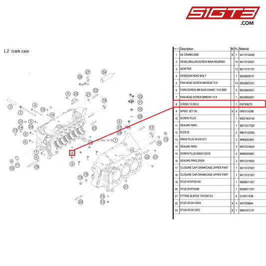 O-RING 12,0X3,0 - PAF008270 [PORSCHE 991.1 GT3 Cup (2017)]