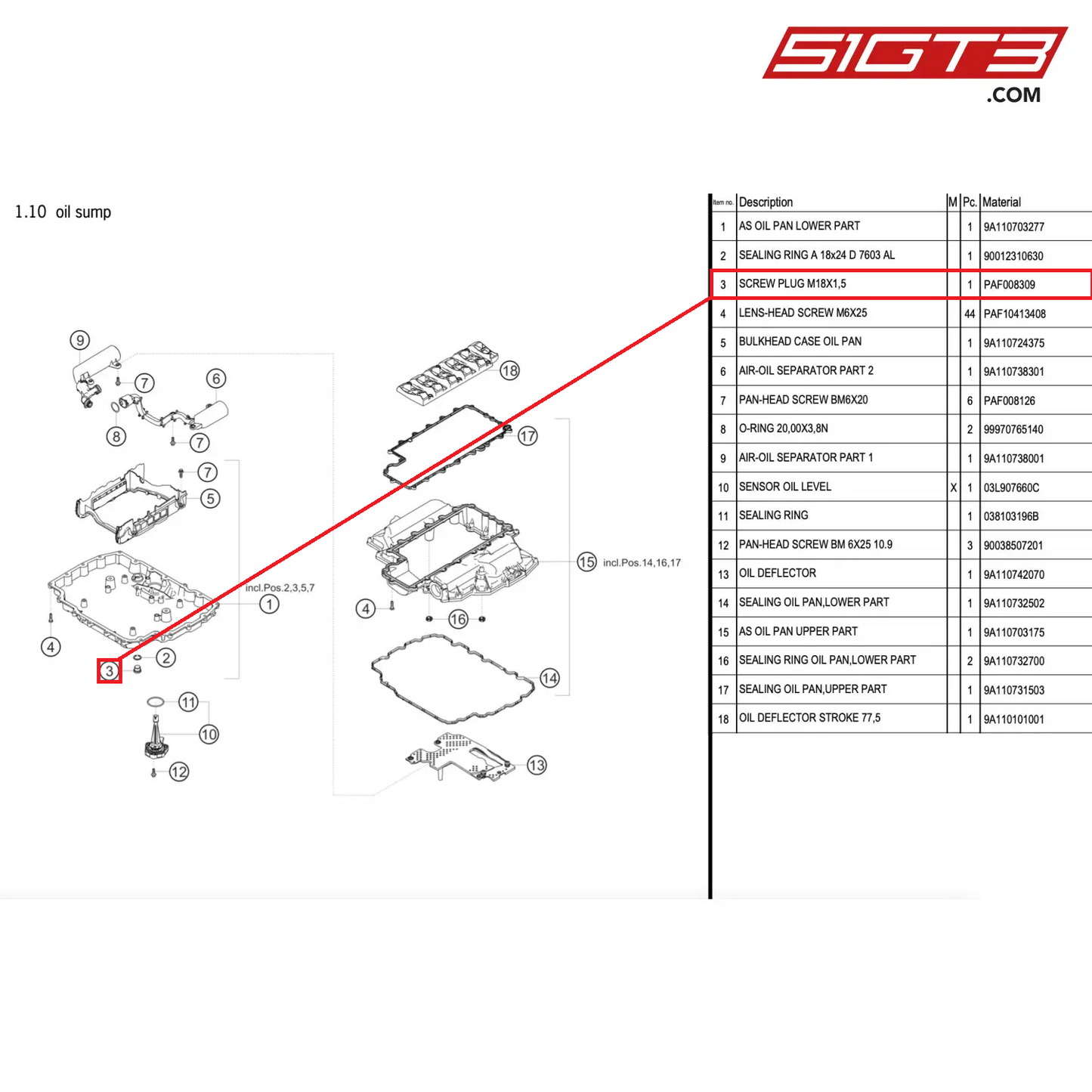 SCREW PLUG M18X1,5 - PAF008309 [PORSCHE 911 GT2 RS Clubsport]