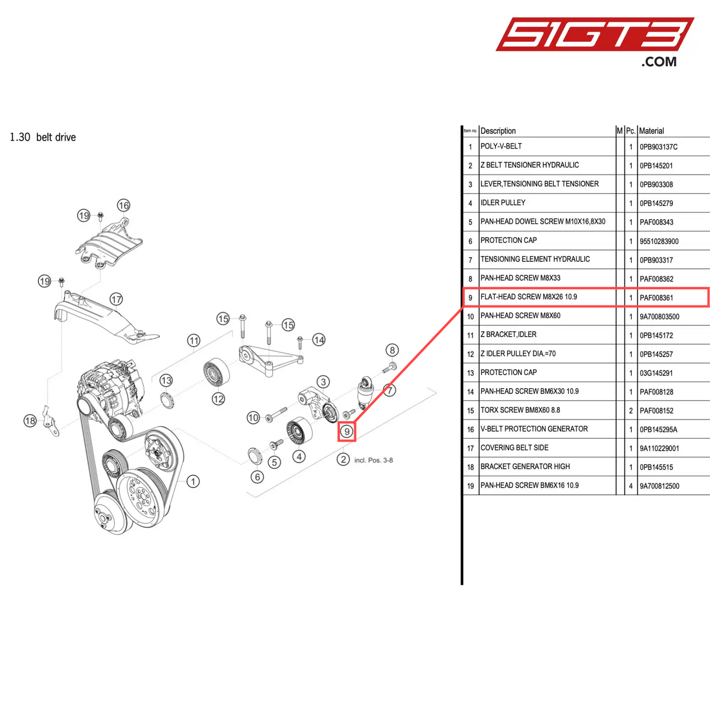 FLAT-HEAD SCREW M8X26 10.9 - PAF008361 [PORSCHE 911 GT2 RS Clubsport]