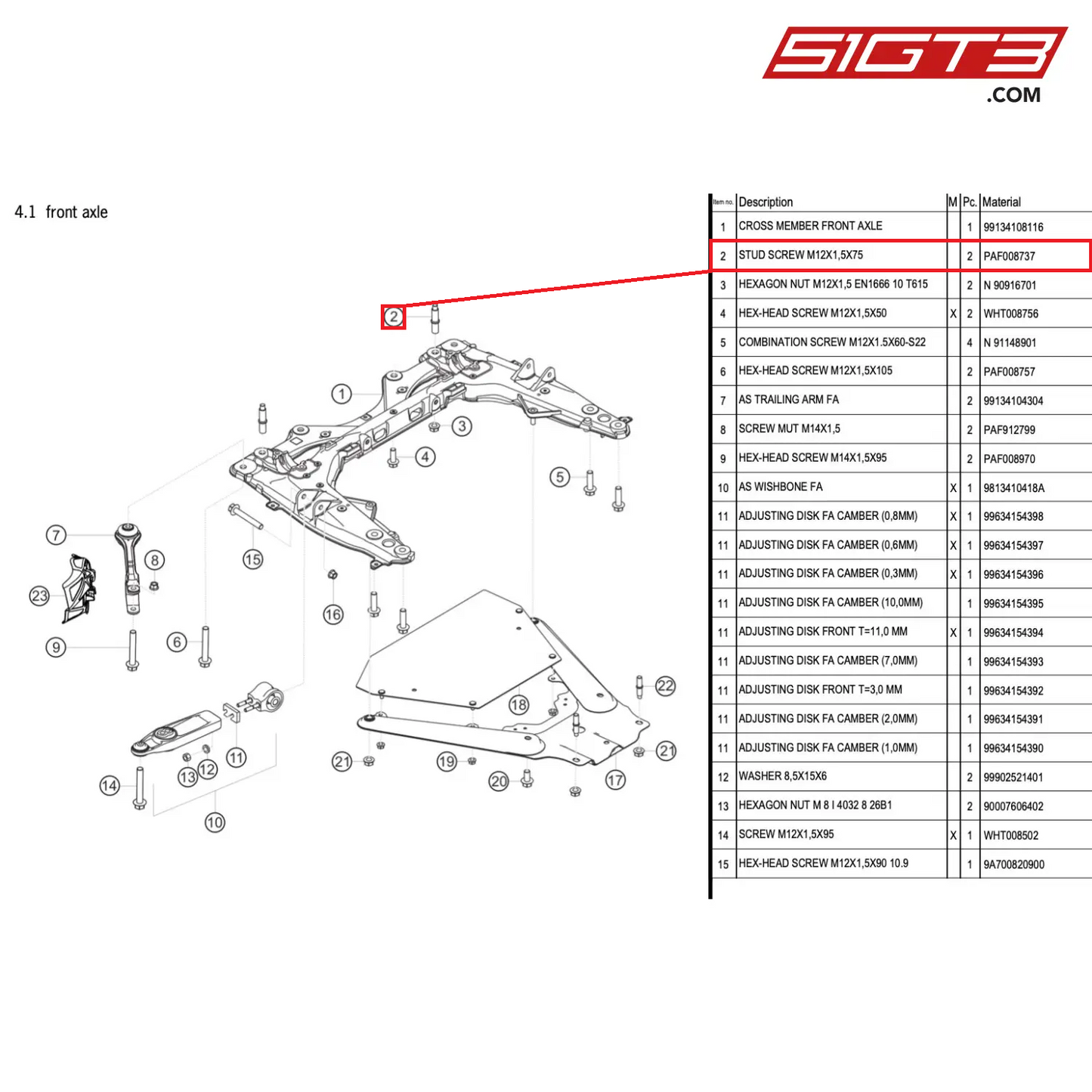 STUD SCREW M12X1,5X75 - PAF008737 [PORSCHE 718 Cayman GT4 RS Clubsport]