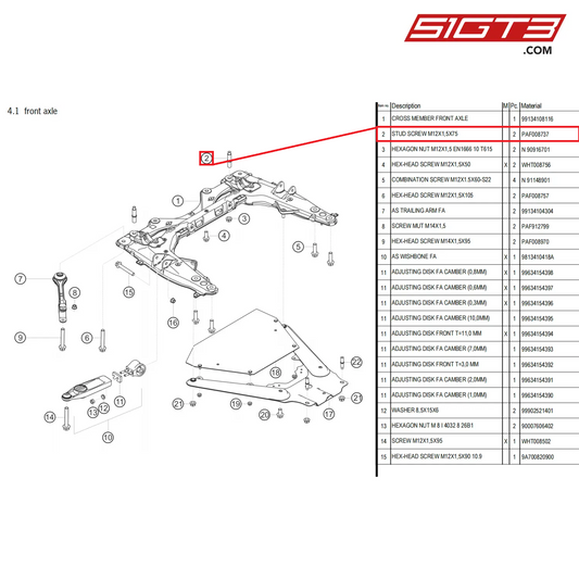 STUD SCREW M12X1,5X75 - PAF008737 [PORSCHE 718 Cayman GT4 Clubsport]