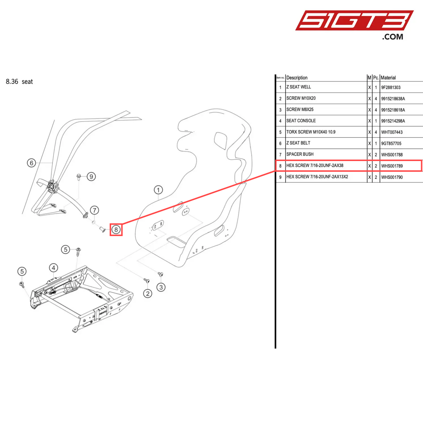 HEX SCREW 7/16-20UNF-2AX38 - WHS001789 [PORSCHE 718 Cayman GT4 RS Clubsport]