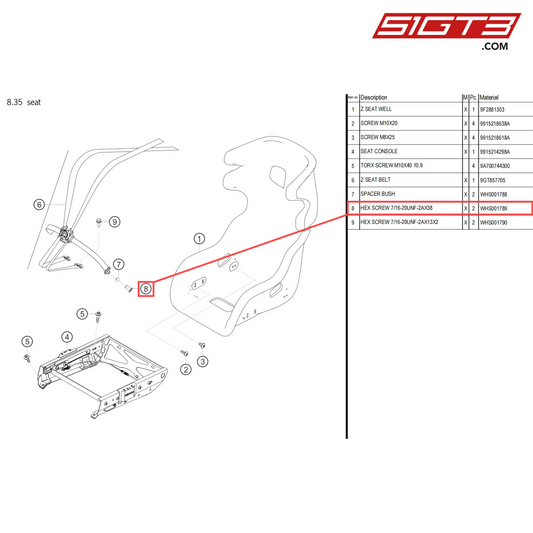 HEX SCREW 7/16-20UNF-2AX38 - WHS001789 [PORSCHE 718 Cayman GT4 Clubsport]