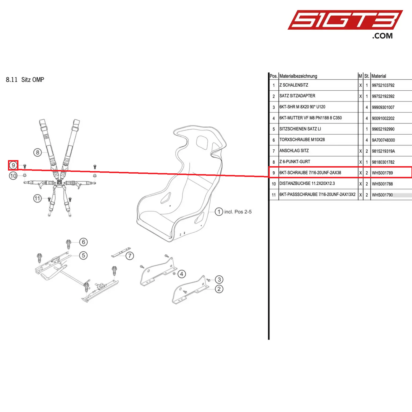 HEX SCREW 7/16-20UNF-2AX38 - WHS001789 [PORSCHE Cayman 981 GT4 Clubsport]