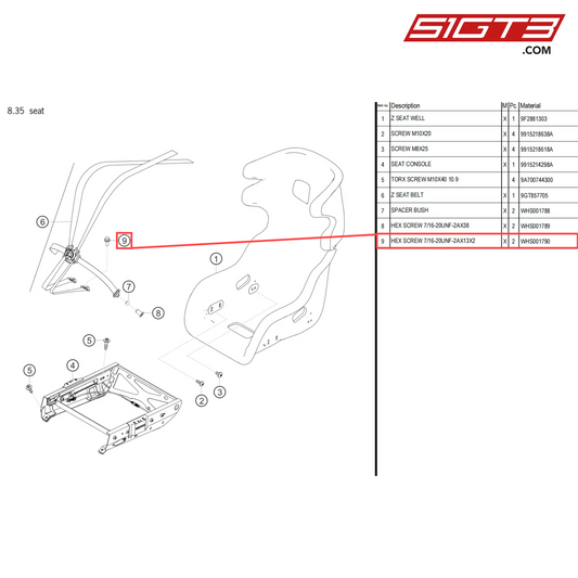 HEX SCREW 7/16-20UNF-2AX13X2 - WHS001790 [PORSCHE 718 Cayman GT4 Clubsport]