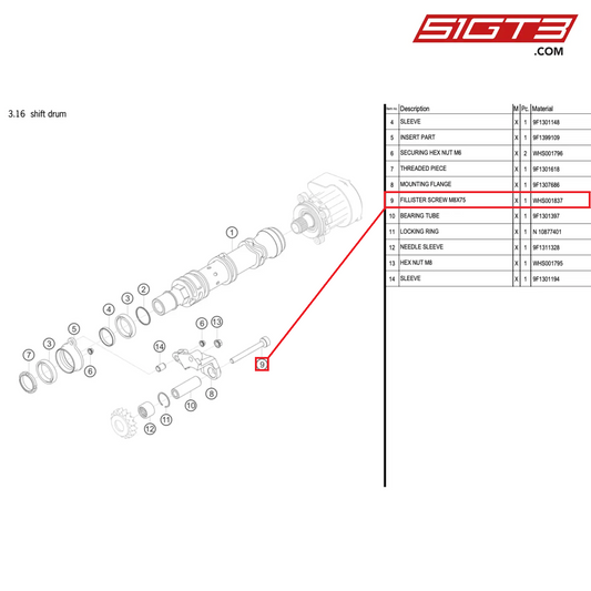 FILLISTER SCREW M8X75 - WHS001837 [PORSCHE 992.1 GT3 Cup]