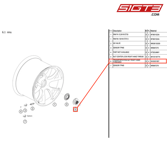 TRANSPORTATION NUT RIGHT HAND THREADED - WHS001857 [PORSCHE 992.1 GT3 R]