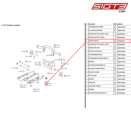 HEX NUT M12X1.5 - WHS001904 [PORSCHE 996 GT3 Cup]