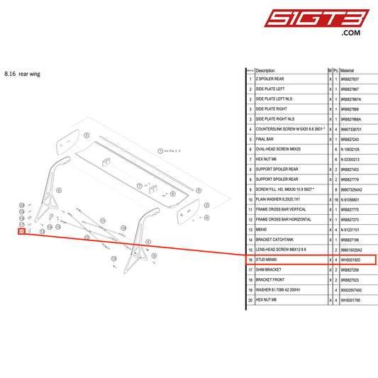 STUD M8X60 - WHS001920 [PORSCHE 992.1 GT3 R]