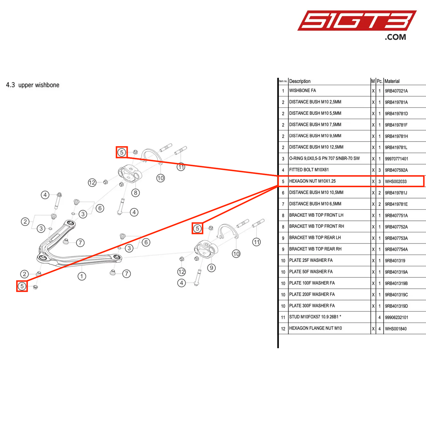 HEXAGON NUT M10X1.25 - WHS002033 [PORSCHE 992.1 GT3 R]